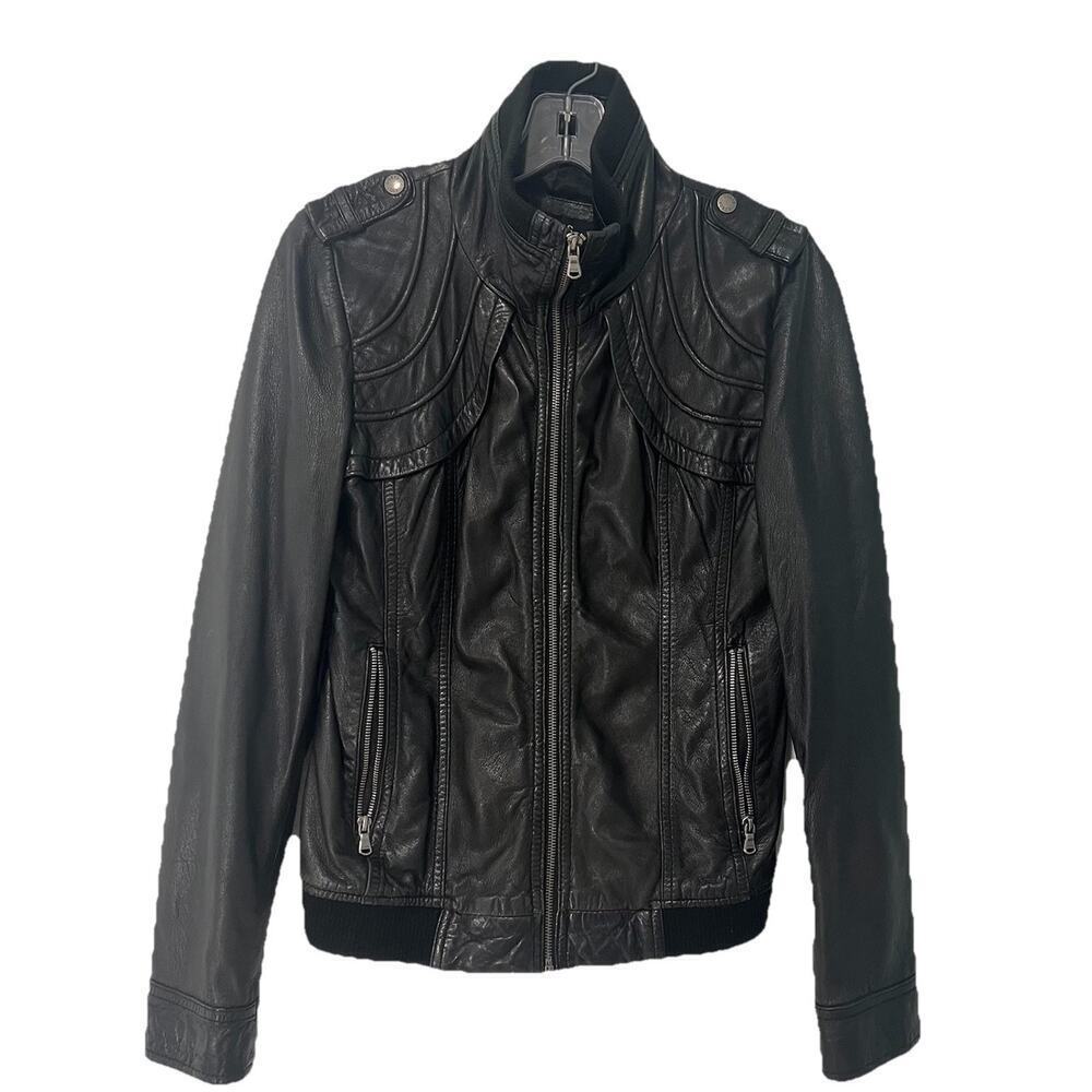 Vintage Y2K Guess Leather Bomber Jacket size Medium Black Butter Soft Leather